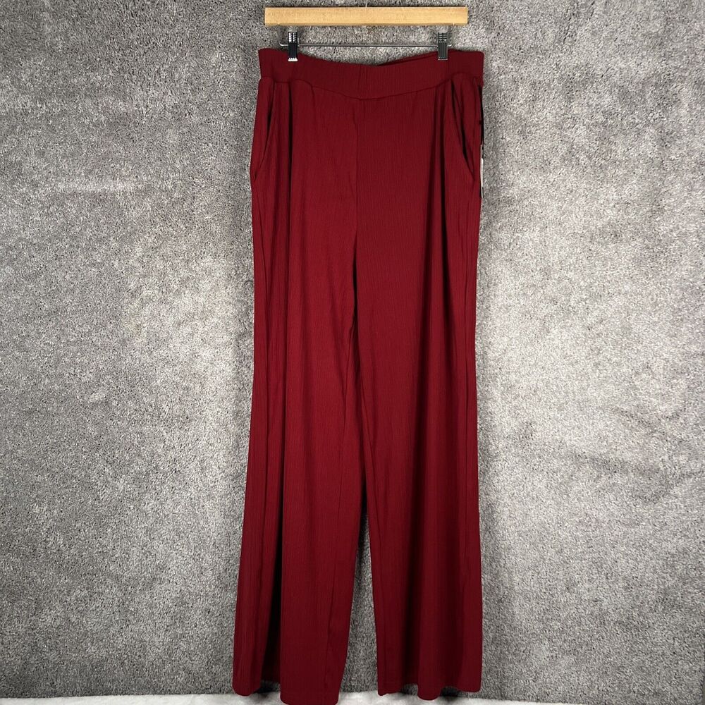 Dictionary Womens Ribbed Wide Leg Pants XL Red Elastic Waist Pockets Stitch Fix